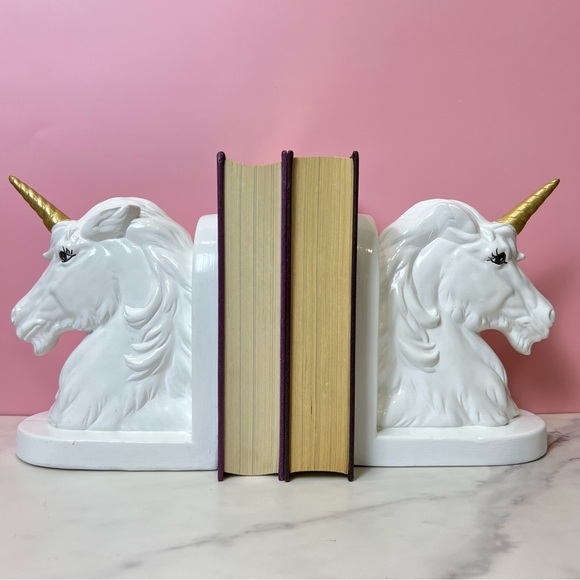 Vintage Ceramic Bookends Unicorn Design Retro Whimsical Mid-Century Home Decor - Picture 2 of 7